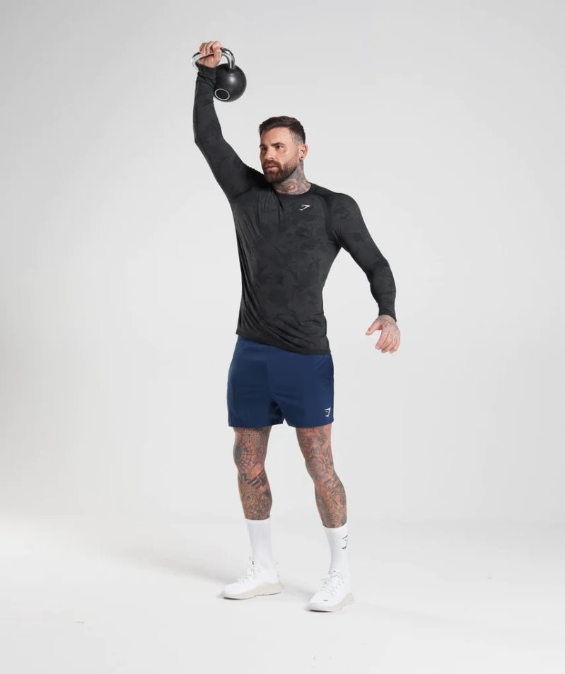 Koszulki Gymshark Geo Seamless Long Sleeve Męskie Czarne | PL 137HUT